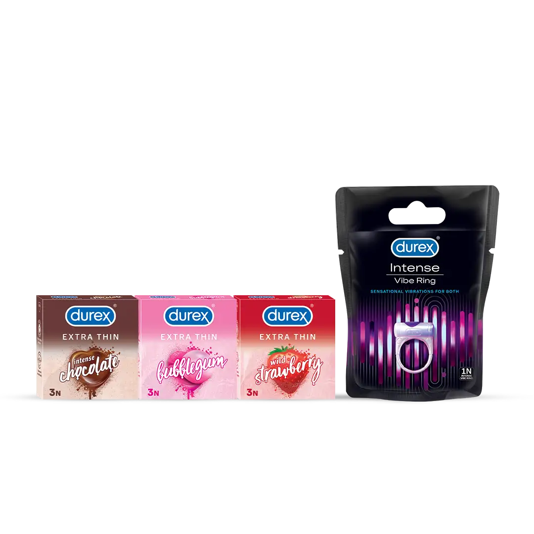 Flavoured Condoms & Intense Vibe Ring Combo for Intimate Pleasure | Durex India