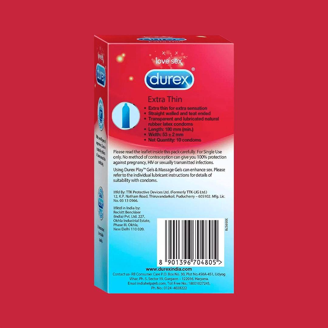 Durex Extra Thin - 10 Condoms, 10s(Pack of 1)