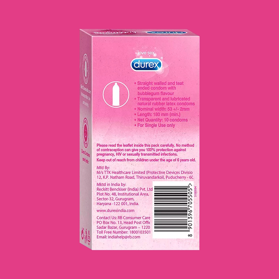 Durex Extra Thin Bubblegum Flavoured - 10 Condoms, (1 Pack of 10s)
