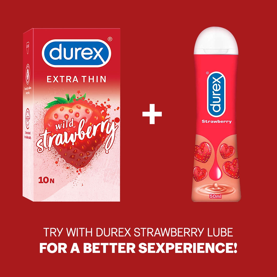 Durex Extra Thin Wild Strawberry Flavoured - 10 Condoms, (1 Pack of 10s)