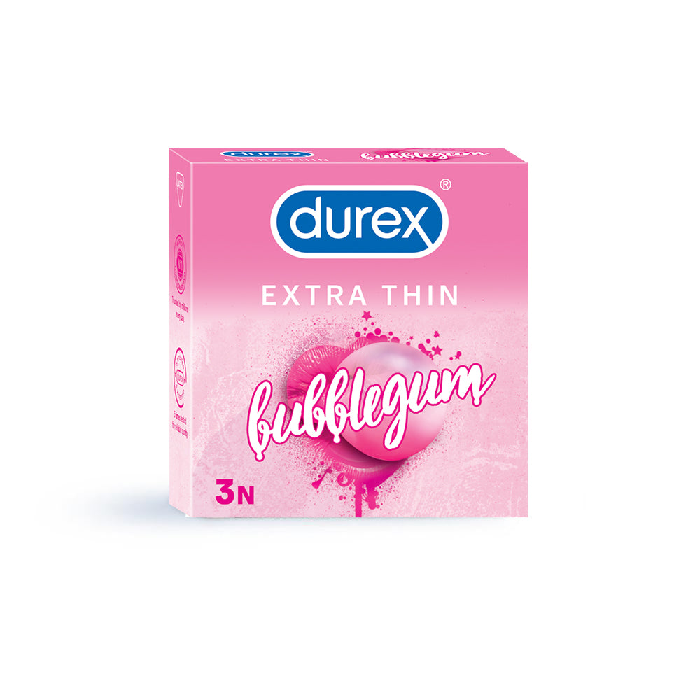 Durex Extra Thin Bubblegum Flavoured - 3 Condoms, (1 Pack of 3s)